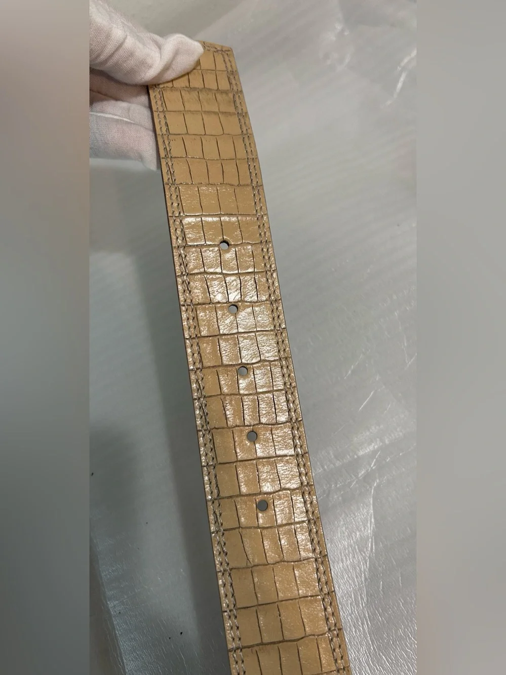 Donald J Pliner PRATO Croc Embossed Leather Belt Beige Italy Men’s 40